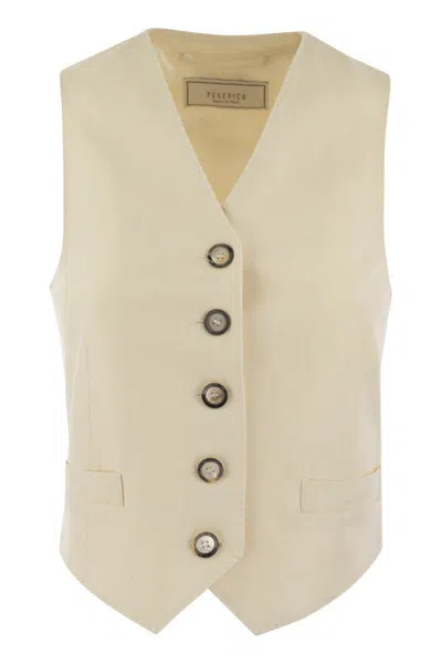 Peserico Single-breasted Waistcoat In Stretch Viscose-blend Canvas In Cream