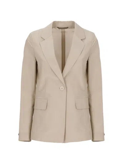 Peserico Wool Single Breasted Blazer Notch Lapels In Neutral