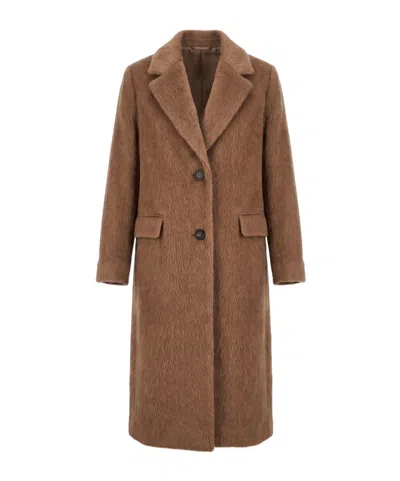 Peserico Brushed Single-breasted Coat In Brown