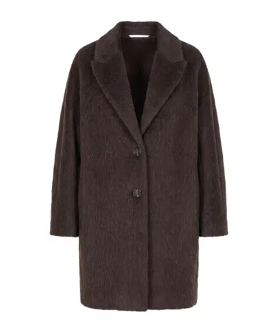 Peserico Brushed Notched-lapel Coat In Brown
