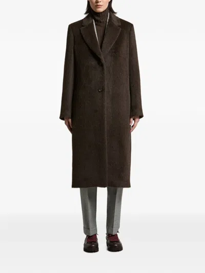 Peserico Single-breasted Notched-lapel Coat In Brown