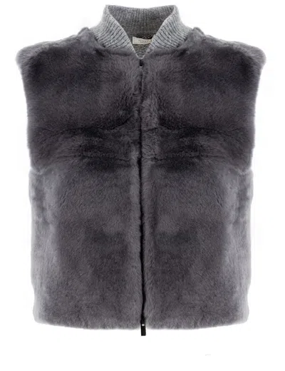 Peserico Slate Knit Waistcoat With Plush Front And Ribbed Back In Grey