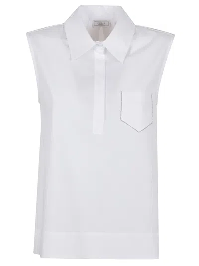 Peserico Sleek Trapezoid Polo Shirt With Masculine Collar In White