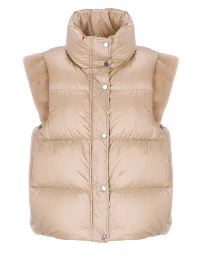 Peserico Sleeveless And Quilted Down Jacket In Brown