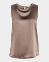 Peserico Sleeveless Beaded Silk Satin Blouse In Brown