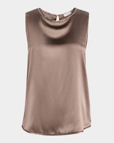 Peserico Sleeveless Beaded Silk Satin Blouse In Brown
