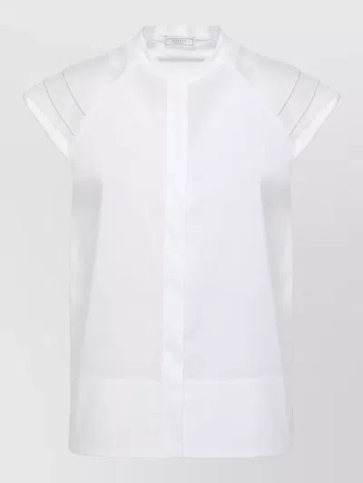 Peserico Sleeveless Cotton Shirt Sheer Shoulder Detail In White