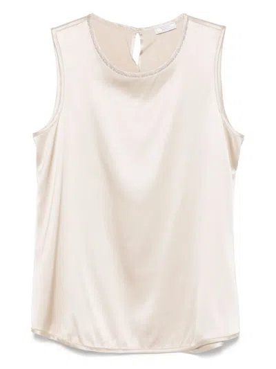 Peserico Sleeveless Crewneck Tank Top With Curved Hem In Multi