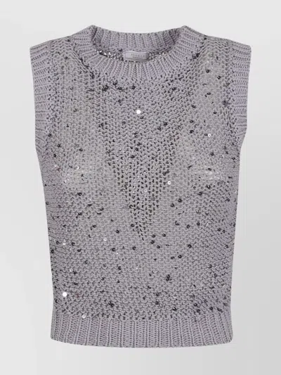 Peserico Sleeveless Knit Top Sequin Embellishments In Grey