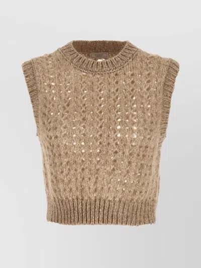 Peserico Sleeveless Lurex Knit Vest With Crew Neck In Neutral