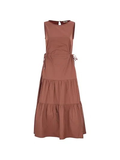 Peserico Sleeveless Midi Dress In Stretch Cotton In Brown