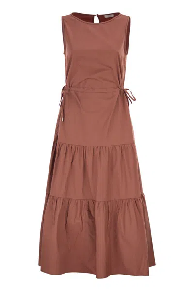 Peserico Sleeveless Midi Dress In Stretch Cotton In Brown