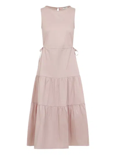 Peserico Sleeveless Midi Dress In Stretch Cotton In Pink