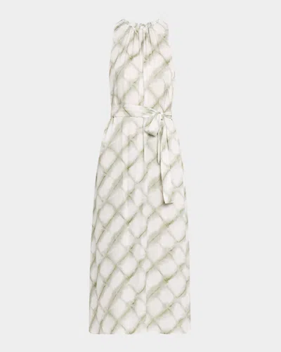 Peserico Sleeveless Ombre Grid-print Midi Dress In Eucalyptus