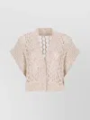 Peserico Sleeveless Open Knit Sweater Featuring Sequins In Neutral