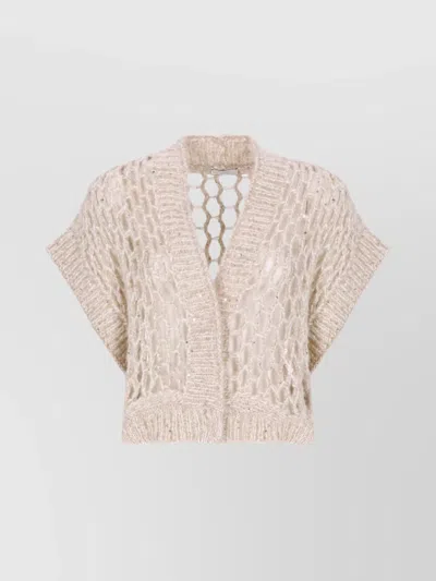 PESERICO SLEEVELESS OPEN KNIT SWEATER FEATURING SEQUINS