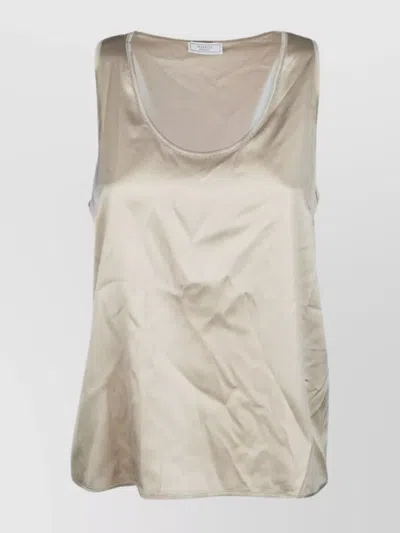 Peserico Sleeveless Relaxed Fit Lightweight Scoop Neck Top In Brown