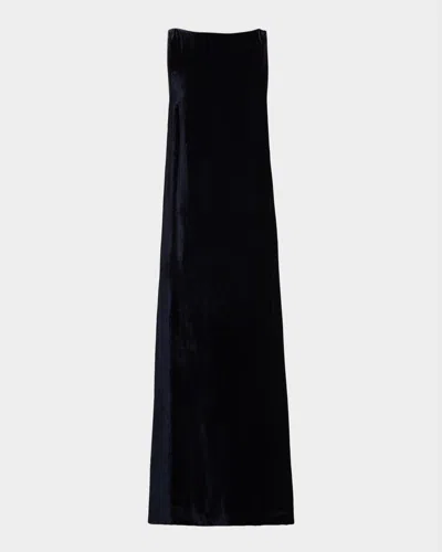 Peserico Sleeveless V'd Back Velvet Maxi Dress In Blue