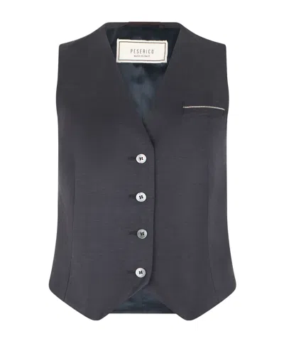 Peserico Rhinestone Pocket Vest Jacket In Blue