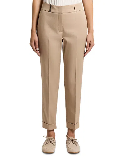 Peserico Slim Cuffed Pants In Brown