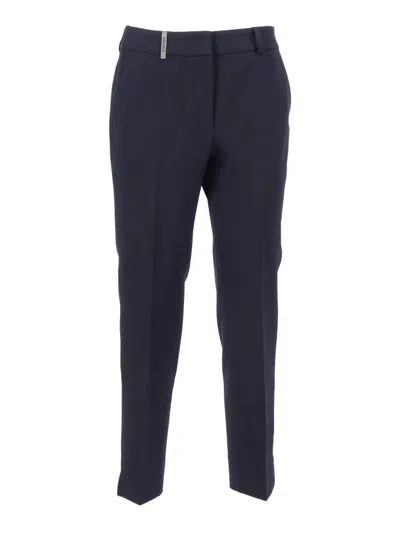 Peserico Slim Tapered Trousers With Clean Front In Blue