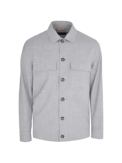 Peserico Slub-texture Button-pocket Jacket In Gray