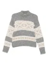 Peserico High-neck Geometric Knit Jumper With Dropped Shoulders In Gray