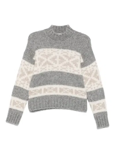Peserico Snowflake-striped Sweater In Gray