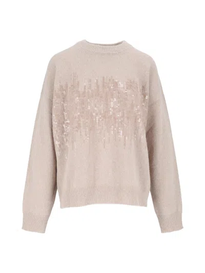 Peserico Soft-fit Sequin Knit Sweater In Neutral