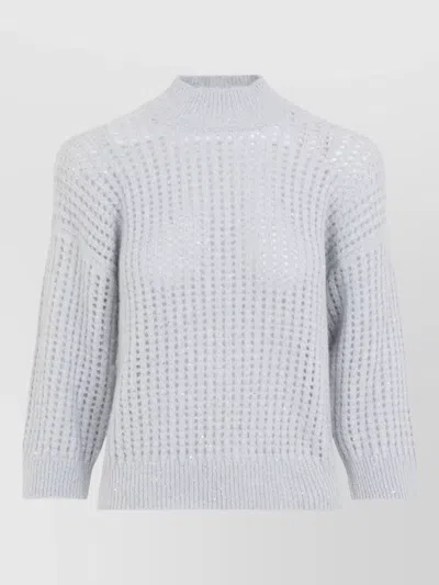 Peserico Sparkly High Neck Relaxed Knit Sweater In Blue