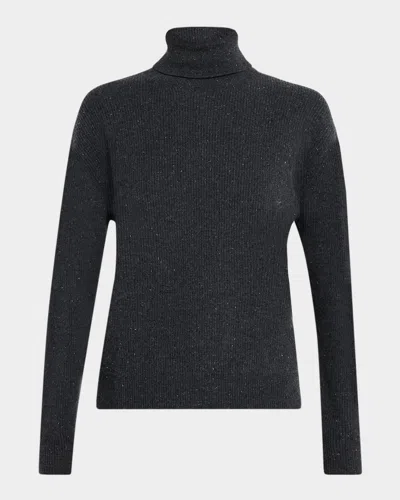 Peserico Sparkly Wool-silk Turtleneck Sweater In Black