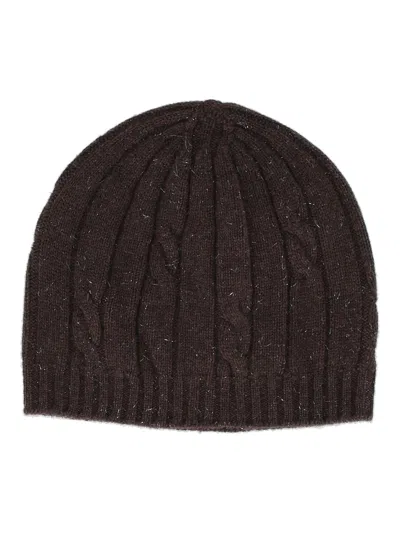 Peserico Speckled Cable Knit Hat In Black