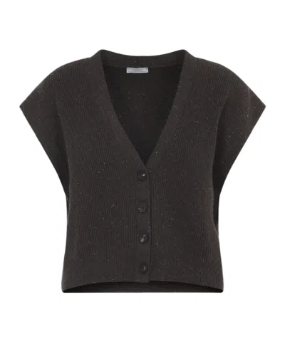 PESERICO SPECKLED-EFFECT SHORT-SLEEVES CARDIGAN