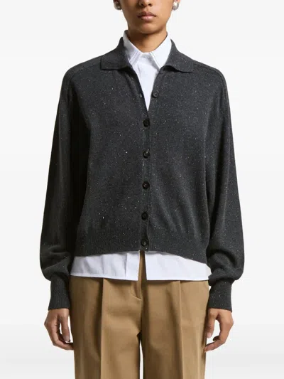 Peserico Speckled-pattern Collared Cardigan In Gray