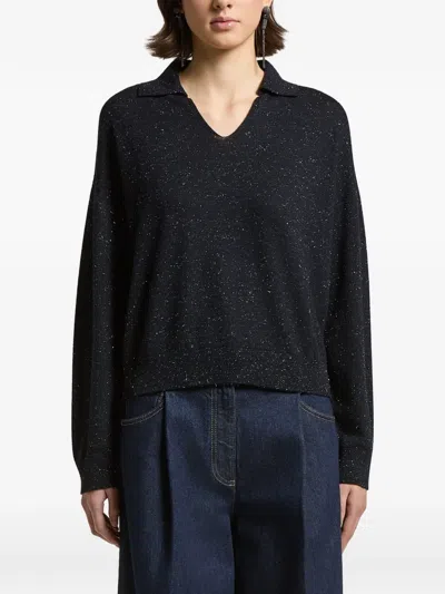 Peserico Speckled Polo-collar Jumper In Black