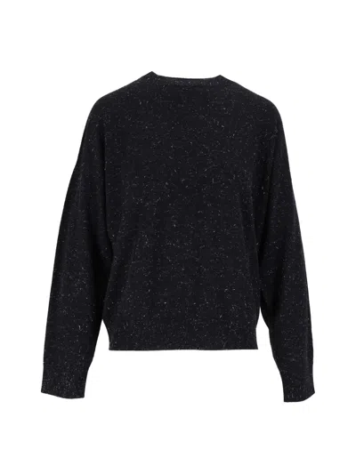 Peserico Speckled Round-neck Knit Sweater In Black
