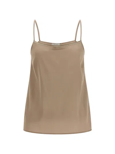 Peserico Punto Luce Top Spaghetti Strap Trim In Neutral