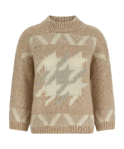 Peserico Sequin Embellished Textured Knit Sweater In Brown