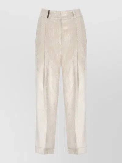 Peserico Straight Leg Corduroy Trousers Pleated Design In Neutral