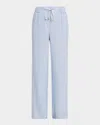 Peserico Pinstriped Linen Straight Trousers In Sunrise Blue