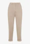 Peserico Beige Stretch Cotton Pants With Turn-up Hems In Neutral