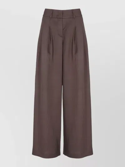 Peserico Straight Leg Viscose Linen Tailored Pants In Brown