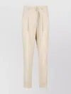 Peserico Straight Linen And Wool Blend Trousers In Neutral