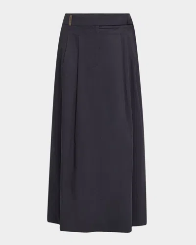 Peserico Straight Stretch Cotton Midi Skirt In Space Blue