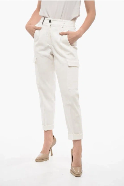 Peserico Stretch Cotton Cargo Pants With Cuffs In White