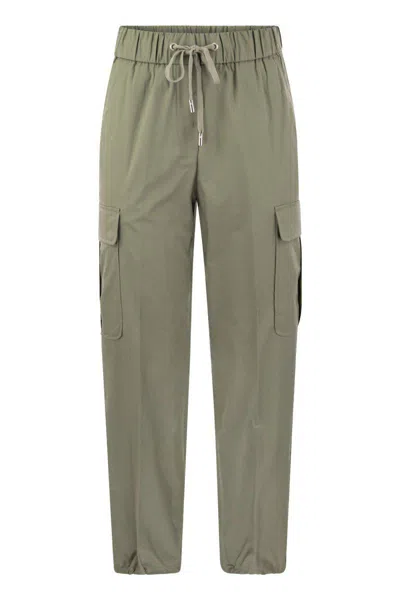Peserico Stretch Cotton Cargo Trousers In Military Green