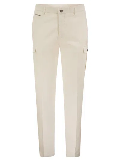 Peserico Stretch Cotton Cargo Trousers In Neutral
