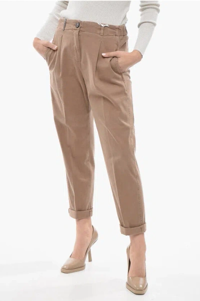 Peserico Stretch Cotton Chinos Pants With Belt Loops In Brown