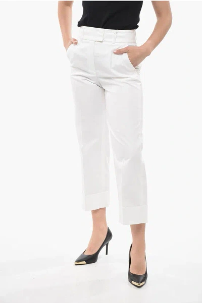 Peserico Stretch Cotton Cropped Fit Chinos Trousers In White