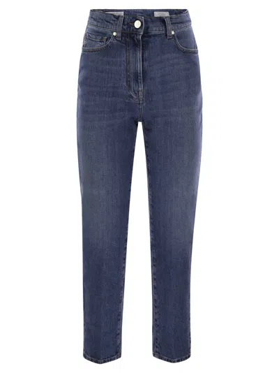 Peserico Stretch Cotton Denim Trousers In Navy